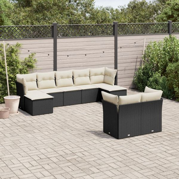 vidaXL 9-teilig Garten-Sofagarnitur mit Kissen Schwarz Poly Rattan, 3250145