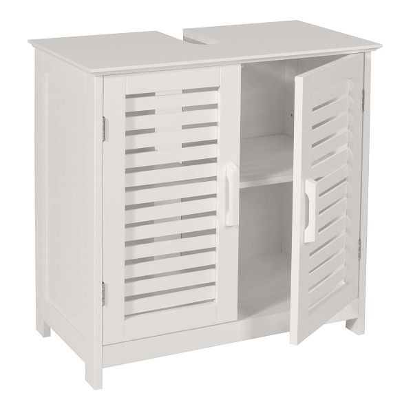 Mendler Waschbeckenunterschrank HWC-B41, Badezimmer Unterschrank Badschrank mit Staufach, Bambus MDF 60x60x30cm MVG, weiß, 60374