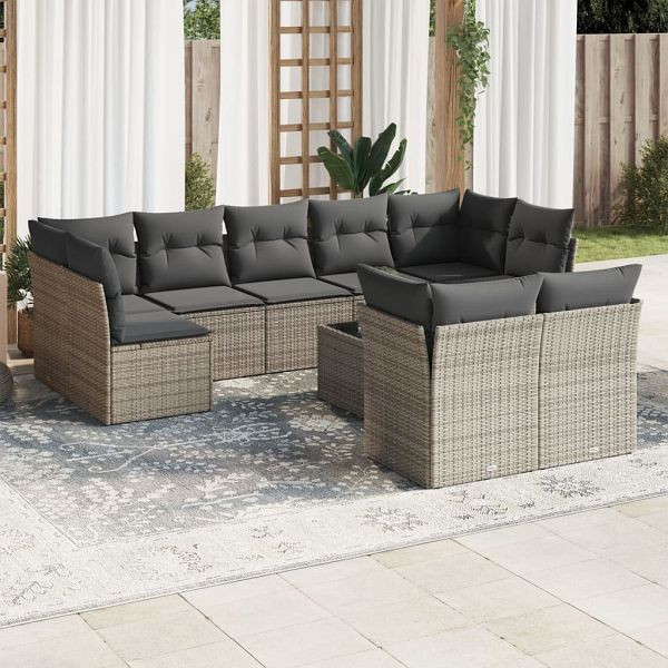 vidaXL 10-tlg. Garten-Sofagarnitur mit Kissen Grau Poly Rattan, 3218160