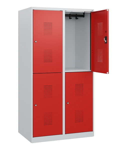 C+P Doppelstöckiger Spind Evolo PLUS, 4 Fächer, 1530x800x500mm, 7035/3020, Zylinderschloss, 0493005-22 S10028