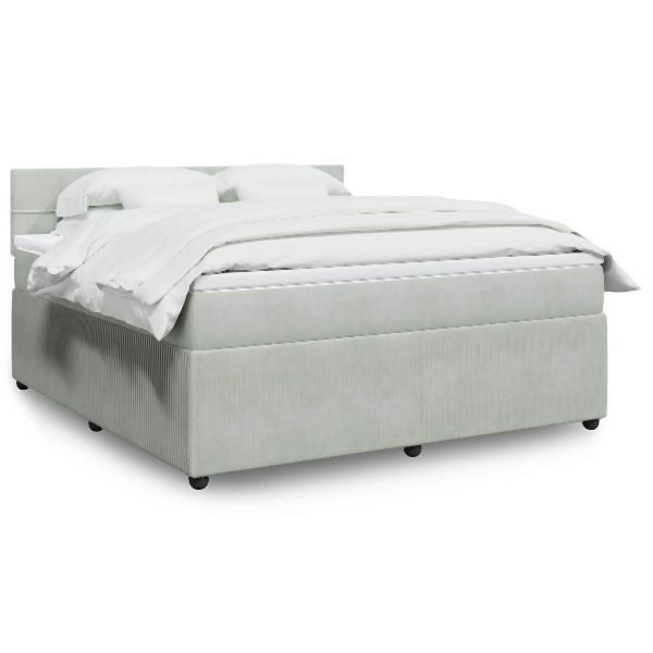 vidaXL Boxspringbett mit Matratze Hellgrau 180x200 cm Samt, 3290106