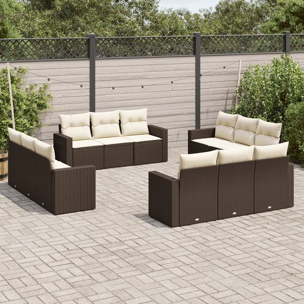 vidaXL 12-teilig Garten-Sofagarnitur mit Kissen Braun Poly Rattan, 3218763