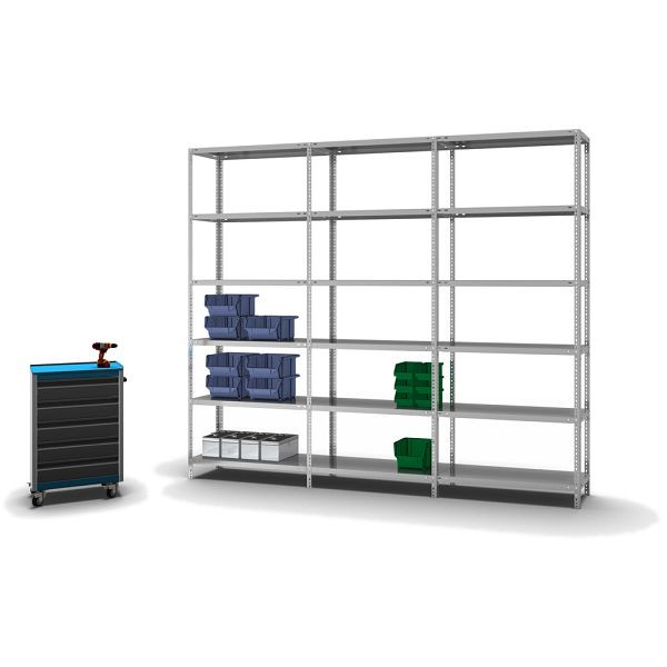 hofe Fachboden-Grundregal, 2500x400x1000 mm, 6 Fachebenen, verzinkt, 125 kg Fachlast, 750 kg Feldlast, zweiseitige Bedienung, WZG25410L