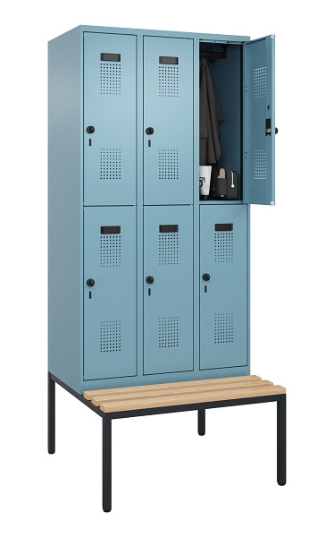 C+P Doppelstock-Spind Evolo PLUS, Bank, 6 Fächer, 2120x900x815mm, 0010/0010, Drehriegel, Sitzfläche Buche-Hartholz, Sitzbank, 0493507-30 S10021