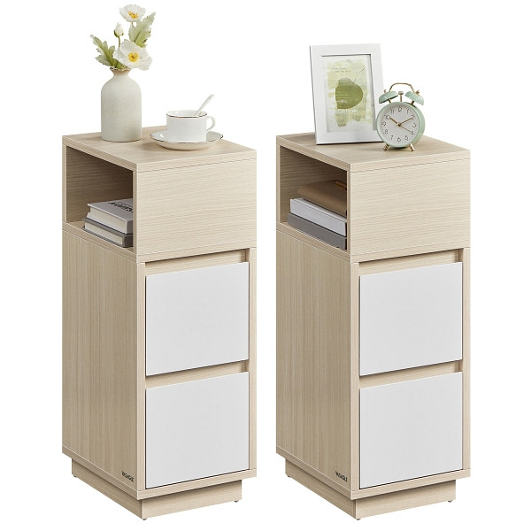 SONGMICS Nachttisch, Natürliches Beige, 25x30x65 cm, 2 Stück, LET856N01