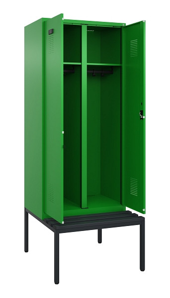 C+P Schwarz-Weiß-Spind Evolo PLUS, Bank, 2 Abteile, 2120x800x815mm, 6037/6037, Zylinderschloss, Sitzfläche Kunststoff, Sitzbank, 0490527-22 S10106