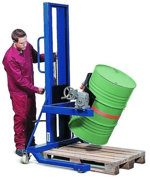 asecos Fasslifter aus Stahl, mit Fußpumpe, mit breitem Fahrwerk, Hubbereich 0–1450 mm, 2879