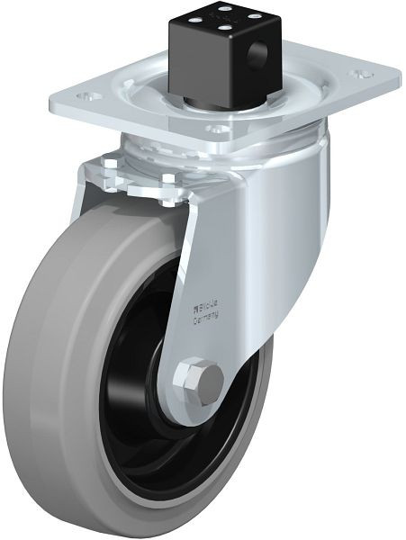 Blickle LH-POEV 160KD-CS13-SG Stahlblech-Lenkrolle, Schwerlast-Ausführung, mit Anschraubplatte & Zentralfeststeller, Elastik-Vollgummi, Grau, 851831