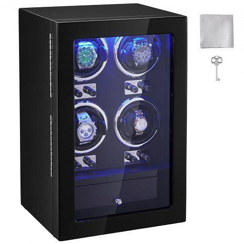 VEVOR Uhrenbeweger, Automatischer Uhrenbeweger mit Platz für 4 Uhren, LED Beleuchtung, 150–207 mm Einstellbar Riemenlänge, SBZDSLH4Z000JJWPBV2