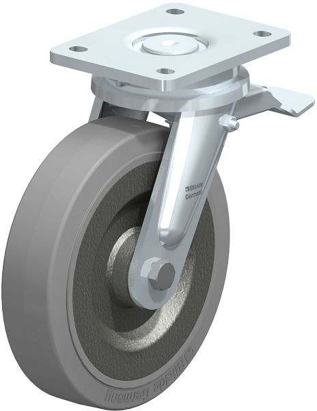 Blickle LO-SE 200K-ST-SG Stahlgeschweißte Schwerlast-Lenkrolle mit Feststeller, Elastik-Vollgummi, Grau, 615534