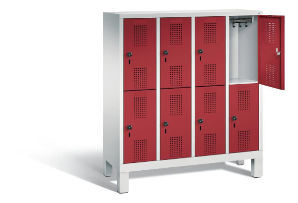 C+P Kindergarten-Spind doppelstöckig Evolo, H1350xB1190xT300mm, Farbe: Lichtgrau / Rubinrot, 483103-40 S10028