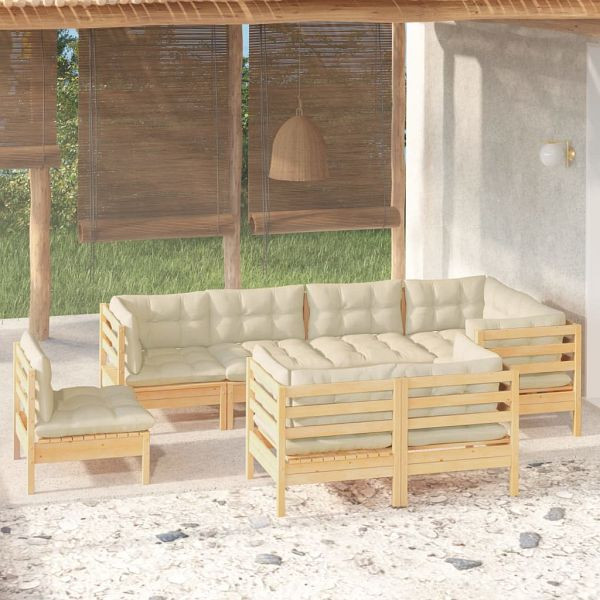vidaXL 8-teilig Garten-Lounge-Set mit Creme Kissen Massivholz Kiefer, 3096514