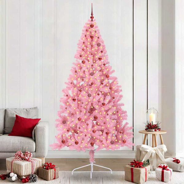 vidaXL Künstlicher vorbeleuchteter Weihnachtsbaum Rosa 240 cm PVC, 3397102