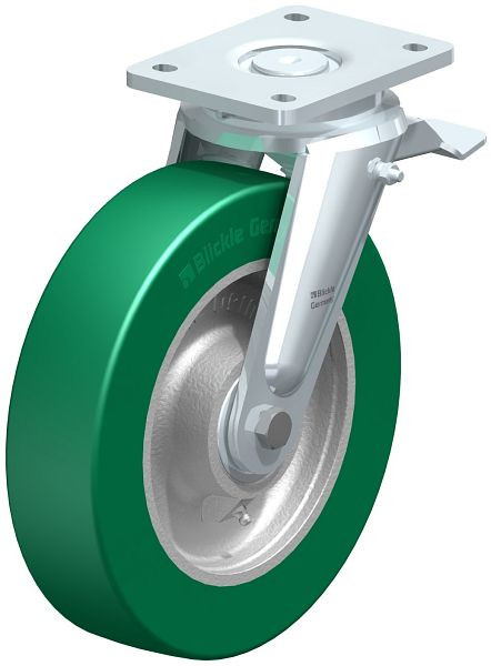 Blickle LO-GST 250K-ST Stahlgeschweißte Schwerlast-Lenkrolle mit Feststeller, Blickle Softhane®, Grün, 754940