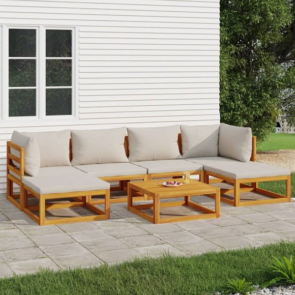 vidaXL 7-teilig Garten-Lounge-Set mit Hellgrauen Kissen Massivholz, 3155297