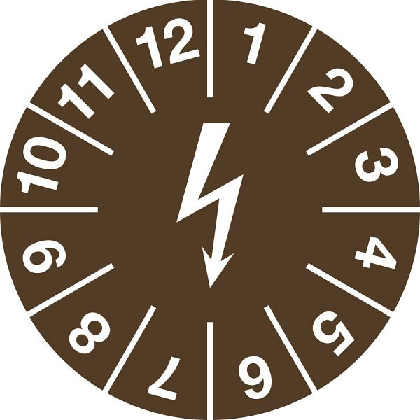 Moedel Prüfplakette für elektrische Einrichtungen, Folie, braun, Ø 15 mm, VE: 500 Stück/Rolle, 54580