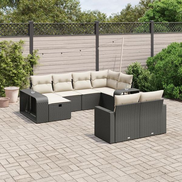 vidaXL 10-teilig Garten-Sofagarnitur mit Kissen Schwarz Poly Rattan, 3266236