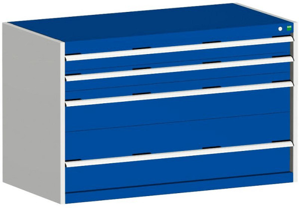bott cubio Schubladenschrank bestückt mit 4 Schwerlastschubladen BxTxH: 1300 x 750 x 800 mm, RAL 7035/5010, 40030080.11V