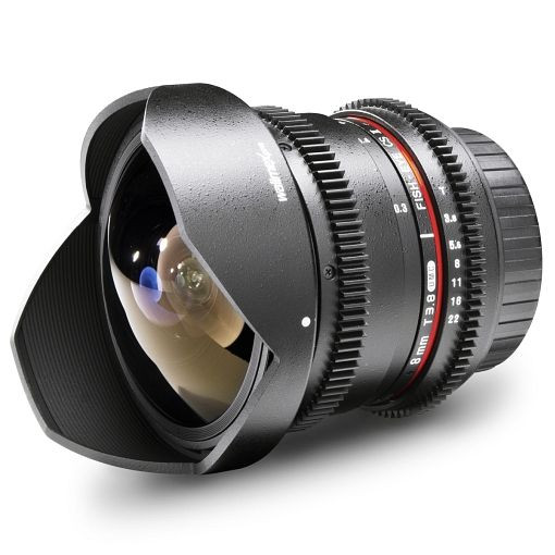 Walimex pro Objektiv 8/3,8 Fisheye II Video APS-C für Canon EF-S, mit Gegenlichtblende, praktischem Objektivbeutel und Schutzdeckel, 1018709