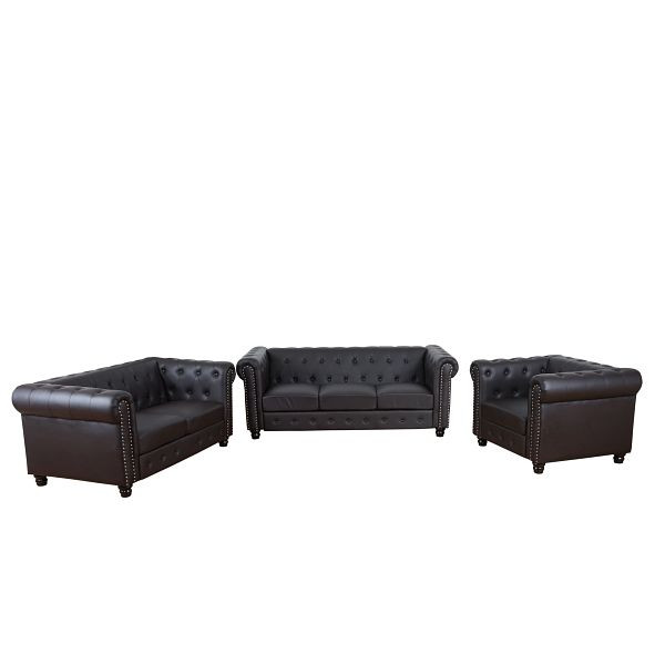 Mendler Luxus 3-2-1 Sofagarnitur Couchgarnitur Loungesofa Chesterfield Kunstleder, runde Füße, braun, 34967
