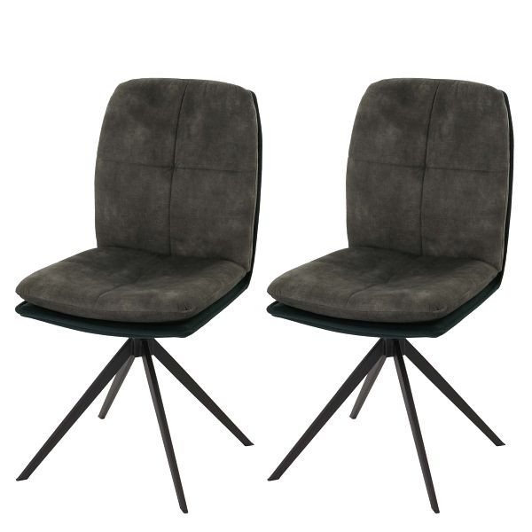 Mendler 2er-Set Esszimmerstuhl HWC-M68, Küchenstuhl Lehnstuhl, drehbar Auto-Position, Metall Stoff/Textil, grün, 105184