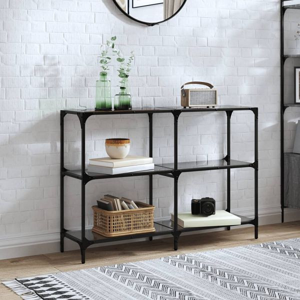 vidaXL Konsolentisch mit Glasplatte Schwarz 118,5x30x81 cm Stahl, 846031
