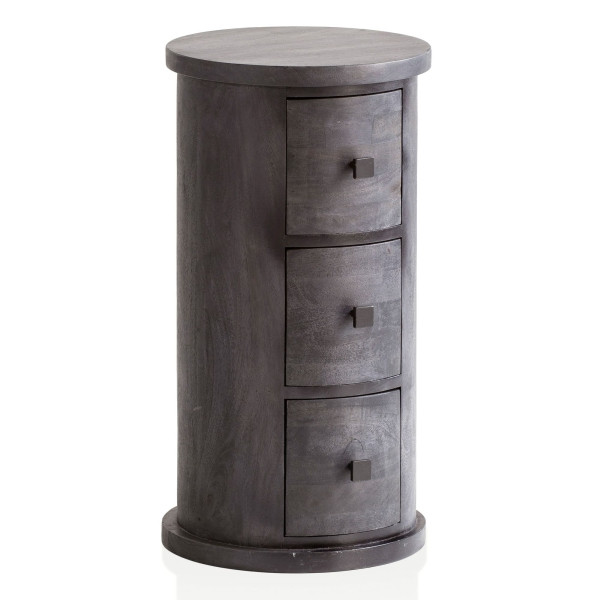 Wohnling Design Sideboard Mango Massivholz Schwarz 34x65x34 cm, Schränkchen mit 3 Schubladen, Schmaler Beistellschrank Massiv, Mini Kommode Rund, WL6.843