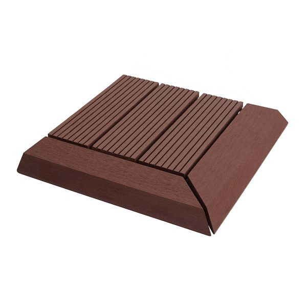 Mendler WPC Eck-Bodenfliese Rhone + Abschluss, Holzoptik Terrasse, 30x30cm Premium, Ecke links, coffee linear, 77610