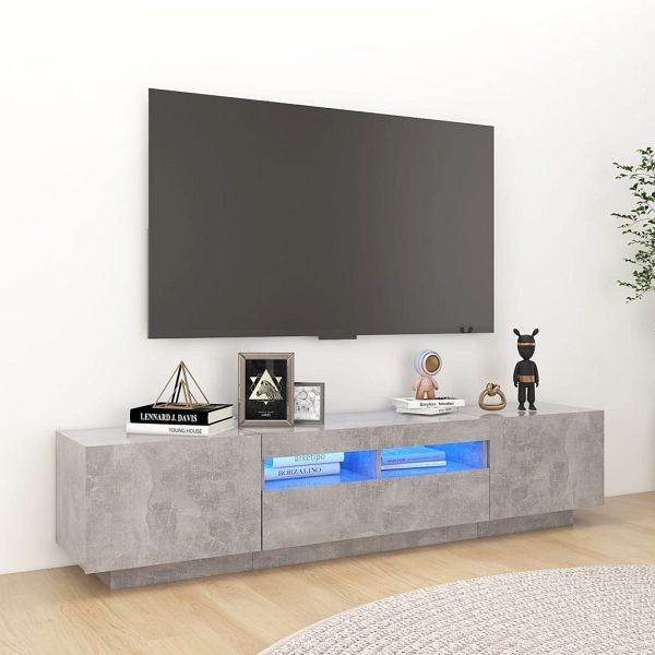 vidaXL TV-Schrank mit LED-Leuchten Betongrau 180x35x40 cm, 3081901