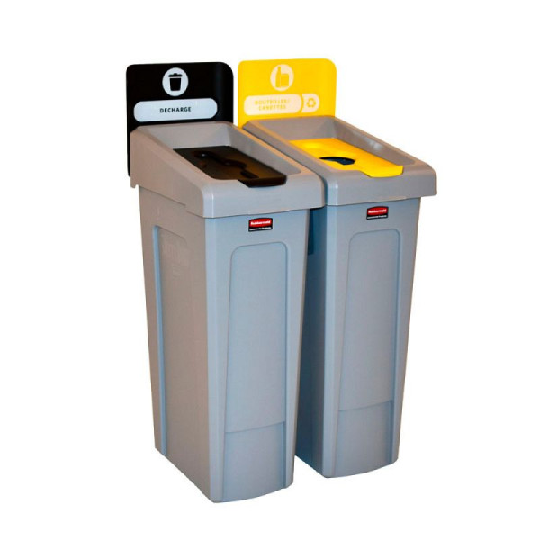 STEIN HGS Slim Jim Recycling-Station für 2 Abfallströme, FR, Flaschendeckel, grau, schwarz, gelb, 83897.0004