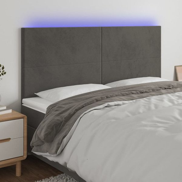 vidaXL LED Kopfteil Dunkelgrau 200x5x118/128 cm Samt, 3122211