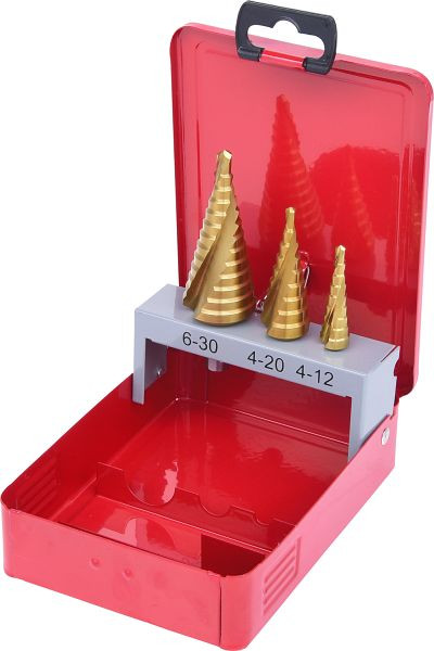 KS Tools HSS TiN Stufenbohrer-Satz, Stahlblechkassette 3-teilig, 330.2423