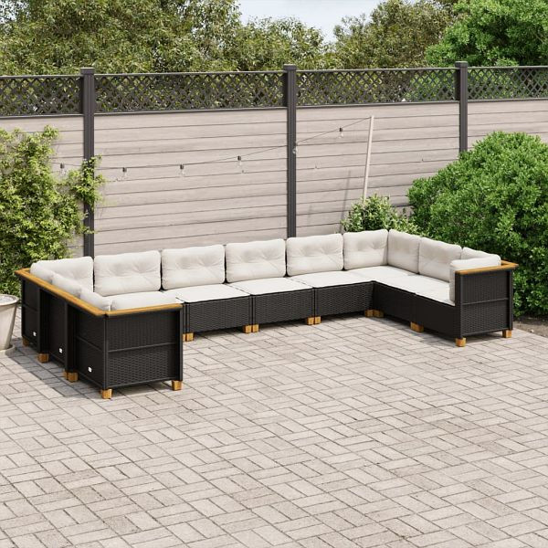 vidaXL 10-tlg. Garten-Sofagarnitur mit Kissen Schwarz Poly Rattan, 3262019