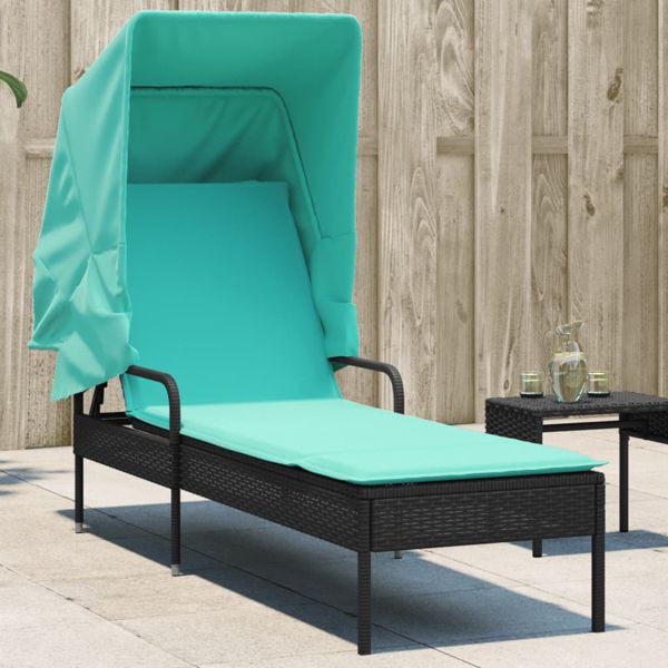 vidaXL Sonnenliege mit Sonnendach Schwarz Poly-Rattan, 368196