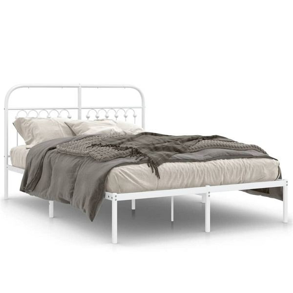 vidaXL Bettgestell mit Kopfteil Metall Weiß 140x190 cm, 376649