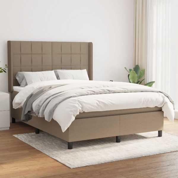vidaXL Boxspringbett mit Matratze Taupe 140x200 cm Stoff, 3131437