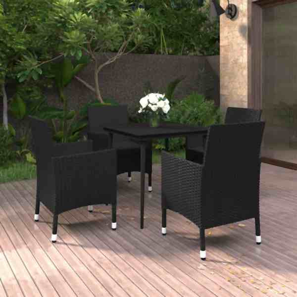vidaXL 5-tlg. Garten-Essgruppe mit Auflagen Poly Rattan und Glas, 3099734