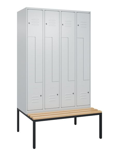 C+P Z-Spind Classic PLUS, mit untergebauter Sitzbank, 8 Abteile, 2120x1200x815mm, 7035/7035, Zylinderschlösser, Buche-Sitzleisten, 0800537-408 S10024