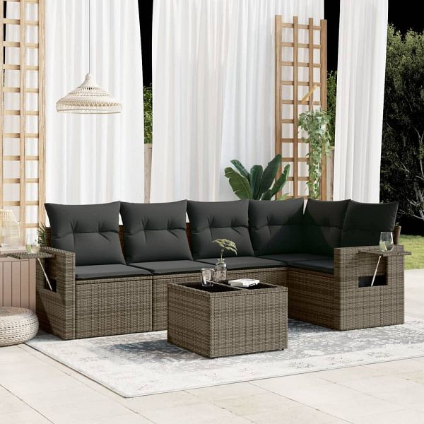 vidaXL 6-teilig Garten-Sofagarnitur mit Kissen Grau Poly Rattan, 3220139