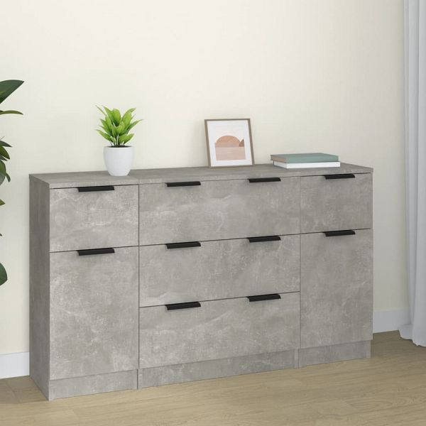 vidaXL 3-teilig Sideboard-Set Betongrau Holzwerkstoff, 3115823