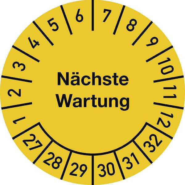 Moedel Prüfplakette Nächste Wartung 2027-2032, Dokumentenfolie, Ø 25 mm, VE: 10 Stück/Bogen, 108215