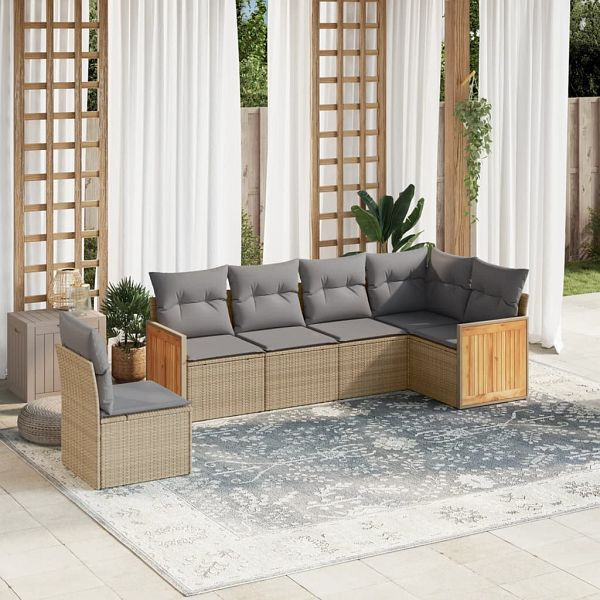 vidaXL 6-teilig Garten-Sofagarnitur mit Kissen Beige Poly Rattan, 3227697