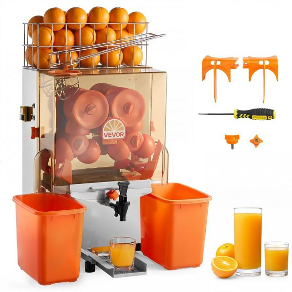VEVOR Orangenpresse Elektrisch 120W Edelstahl, Saftpresse für 20 Orangen/Minute, mit Wasserhahn & Schalenbehälter, BZDJLCZJ120W2XHR7001V2