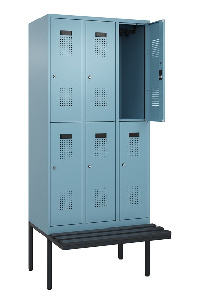 C+P Doppelstock-Spind Evolo PLUS, Bank, 6 Fächer, 2120x900x815mm, 0010/0010, Zylinderschloss, Sitzfläche Kunststoff, 0493407-30 S10135