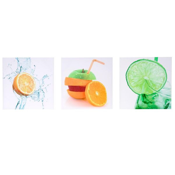 Mendler Leinwandbild T376, Wandbild Keilrahmenbild Kunstdruck, 3-teilig 150x50cm, Obst, 39169