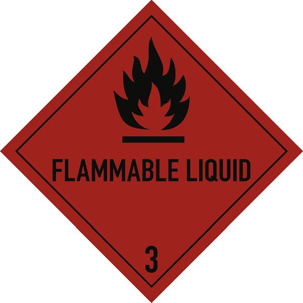 Moedel Gefahrzettel Klasse 3 Text FLAMMABLE LIQUID, Papier, 50x50 mm, VE: 1000 Stück/Rolle, 66010