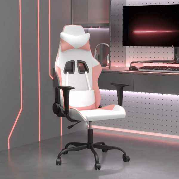 vidaXL Gaming-Stuhl Weiß und Rosa Kunstleder, Füllung: Schaumstoff, 3143650