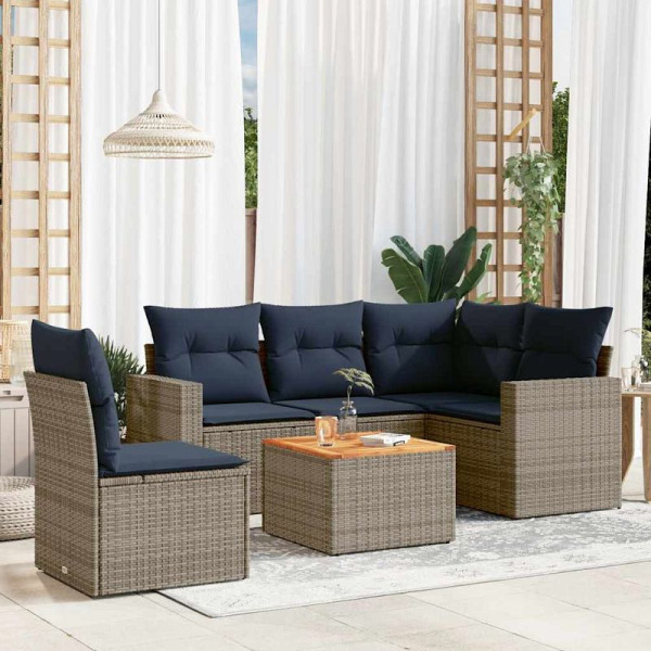 vidaXL 6-teilige Garten-Sofagarnitur mit Kissen Grau Poly Rattan, 3256460