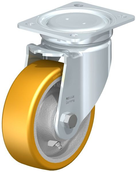 Blickle LU-GTH 150K Stahlblech-Lenkrolle, schwere, geschlossene Ausführung, mit Anschraubplatte, Blickle Extrathane®, Hellbraun, 759178