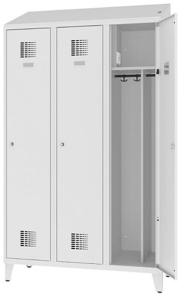 Eurobox Umkleidespind Strom, 3 Abteile, mit Steckdose, 400 mm mit Füßen, 1001-040301